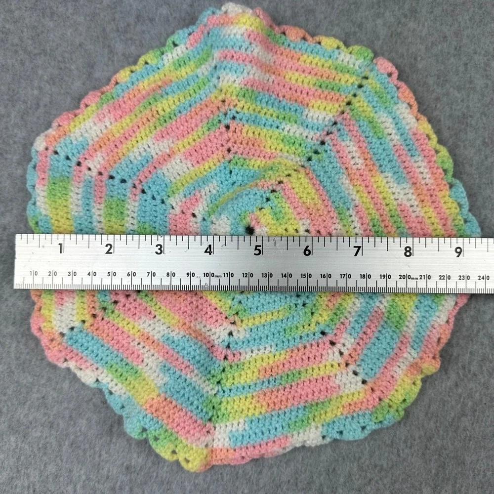 Vintage Handmade Crochet Doily Set 4pc Pastel Multi Color White Round Octagon